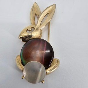 Vintage Boucher Gilt Mother of Pearl Rabbit Brooch Design #5698 c 1950's.
